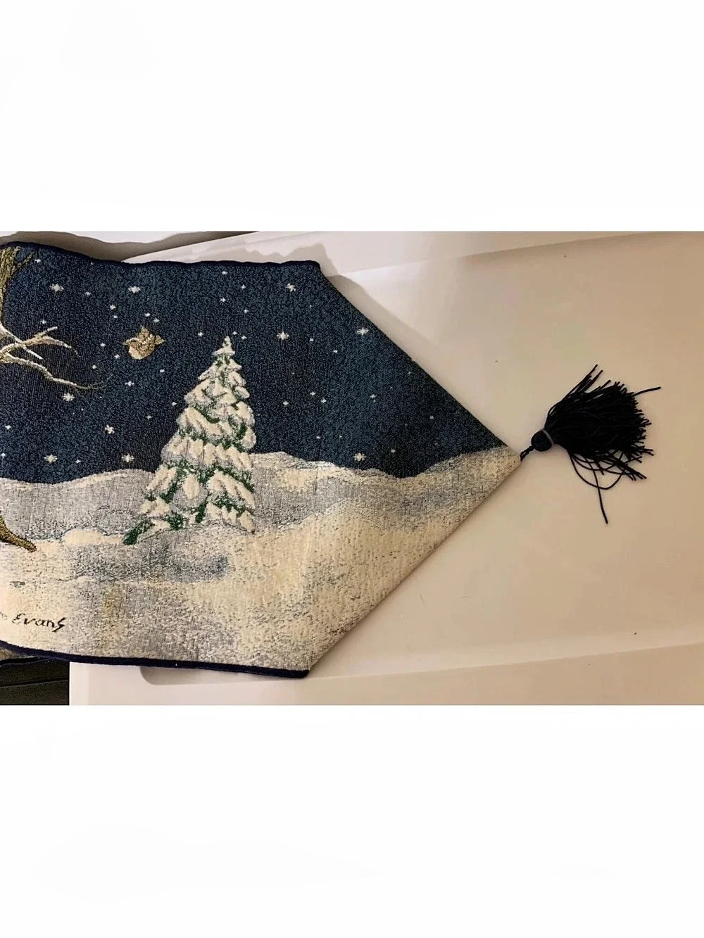 VTG Tapestry Christmas Table Runner Come All Ye Faithful Sandi Gore Evans Snow